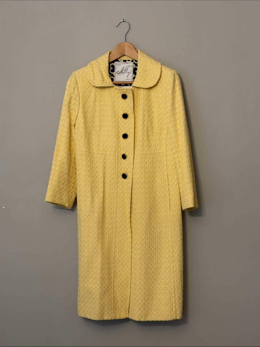 Millie New York Yellow Textured Pea Coat Size 10 Gold Black Button Jacket